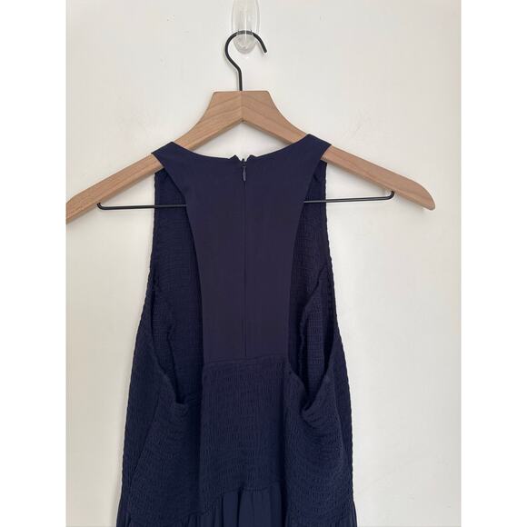 Tory Burch Smocked Racer Back Midi Fit & Flare Dress Style in Navy, M - Picture 8 of 9